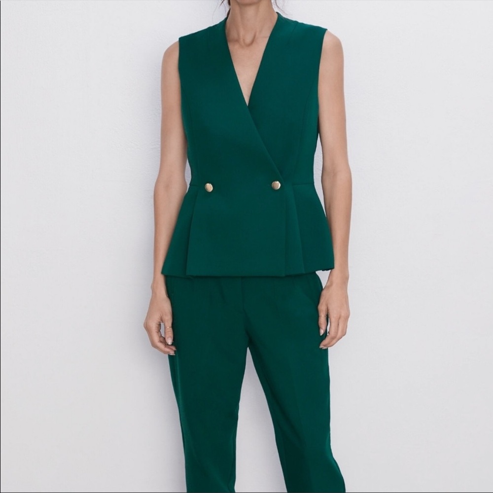NWT ZARA Green Double Breasted Vest XS